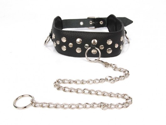 Черный ошейник с заклепками с металлическим поводком-цепочкой - Notabu - купить с доставкой в Волгограде