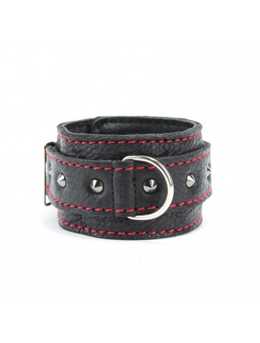 Черные оковы с шипами и контрастной строчкой - БДСМ Арсенал - купить с доставкой в Волгограде