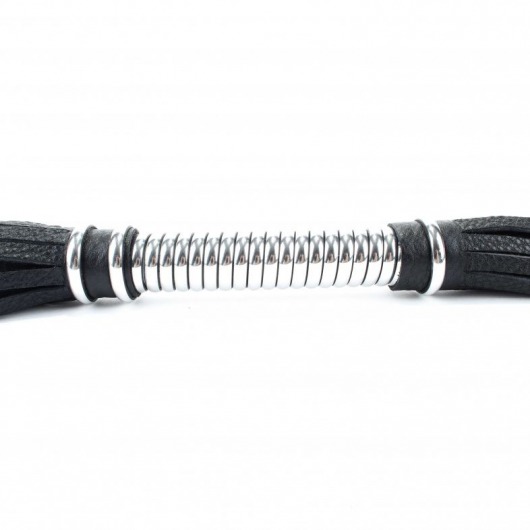 Черная длинная плеть с серебристой ручкой - 56 см. - БДСМ Арсенал - купить с доставкой в Волгограде