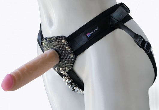 Черный пояс-трусики с насадкой  Гламур Эмма  - 15,5 см. - LOVETOY (А-Полимер) - купить с доставкой в Волгограде