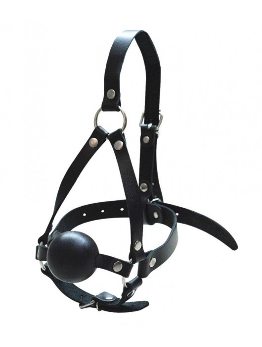 Черный кляп-шар со сбруей на голову из кожи - Sitabella - купить с доставкой в Волгограде