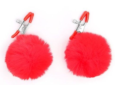 Зажимы для сосков с красным пушком - Notabu - купить с доставкой в Волгограде