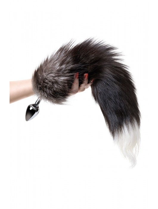 Серебристая металлическая анальная втулка с хвостом чернобурой лисы - размер S - ToyFa - купить с доставкой в Волгограде