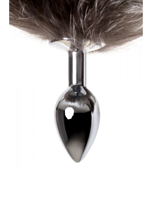 Серебристая металлическая анальная втулка с хвостом чернобурой лисы - размер S - ToyFa - купить с доставкой в Волгограде