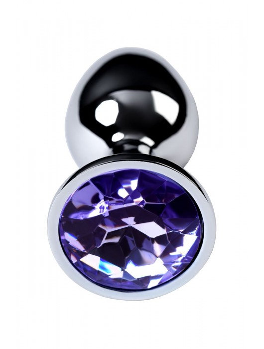 Серебристая конусовидная анальная пробка с фиолетовым кристаллом - 7 см. - ToyFa - купить с доставкой в Волгограде