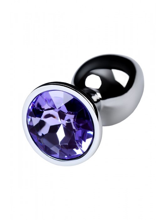 Серебристая конусовидная анальная пробка с фиолетовым кристаллом - 7 см. - ToyFa - купить с доставкой в Волгограде