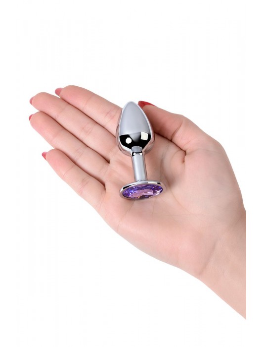Серебристая конусовидная анальная пробка с фиолетовым кристаллом - 7 см. - ToyFa - купить с доставкой в Волгограде