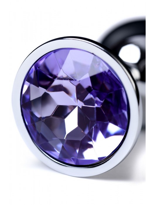 Серебристая конусовидная анальная пробка с фиолетовым кристаллом - 7 см. - ToyFa - купить с доставкой в Волгограде