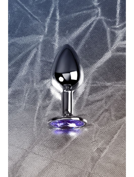 Серебристая конусовидная анальная пробка с фиолетовым кристаллом - 7 см. - ToyFa - купить с доставкой в Волгограде