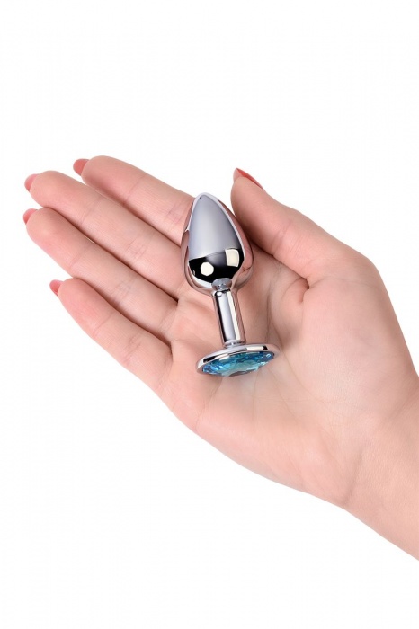 Серебристая конусовидная анальная пробка с голубым кристаллом - 7 см. - ToyFa - купить с доставкой в Волгограде
