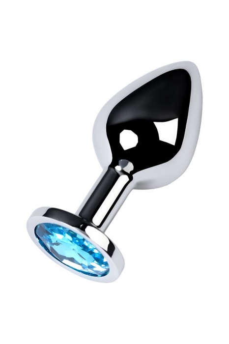 Серебристая конусовидная анальная пробка с голубым кристаллом - 8 см. - ToyFa - купить с доставкой в Волгограде