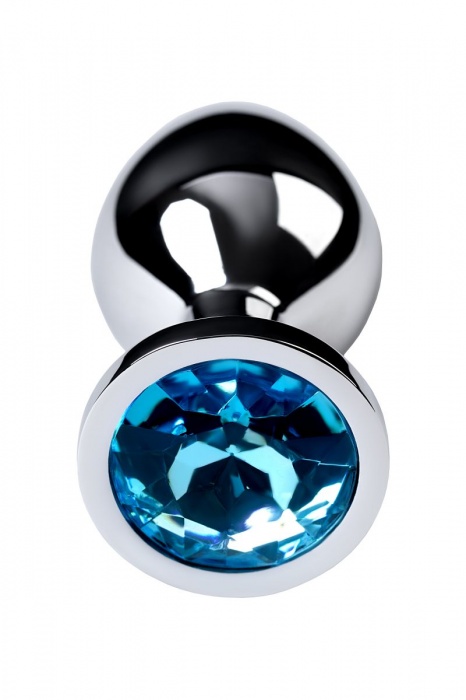 Серебристая конусовидная анальная пробка с голубым кристаллом - 8 см. - ToyFa - купить с доставкой в Волгограде