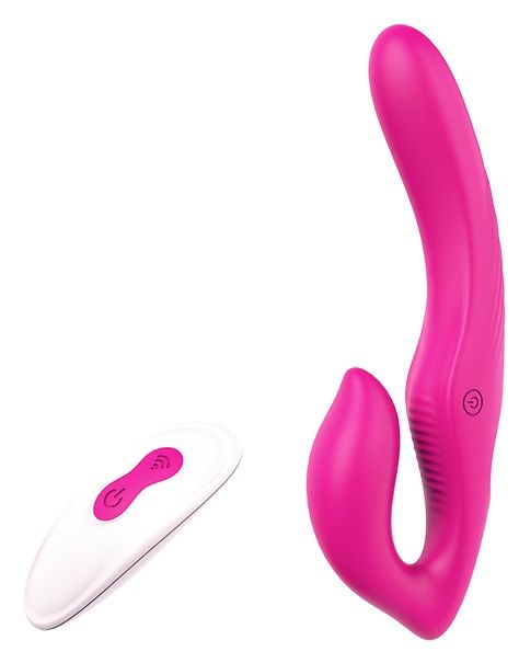 Ярко-розовый безремневой страпон REMOTE DOUBLE DIPPER - 22 см. - Dream Toys - купить с доставкой в Волгограде