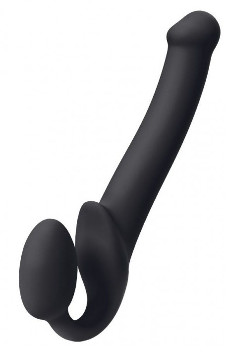 Черный безремневой страпон Silicone Bendable Strap-On M - Strap-on-me - купить с доставкой в Волгограде