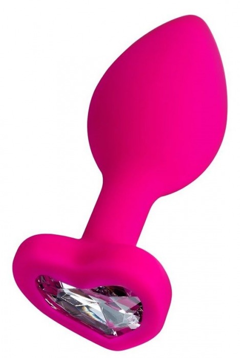 Розовая анальная втулка Diamond Heart с прозрачным кристаллом - 7 см. - ToyFa - купить с доставкой в Волгограде