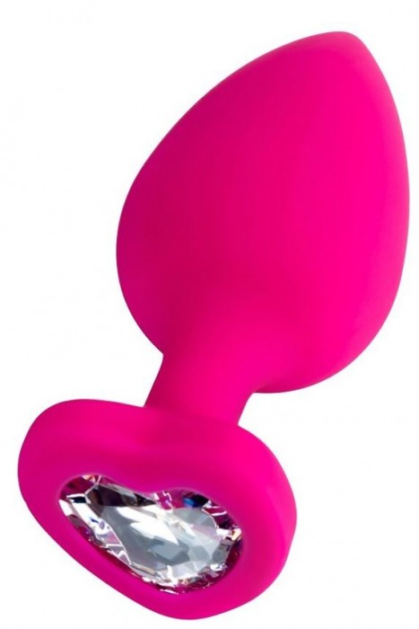 Розовая анальная втулка Diamond Heart с прозрачным кристаллом - 9,5 см. - ToyFa - купить с доставкой в Волгограде