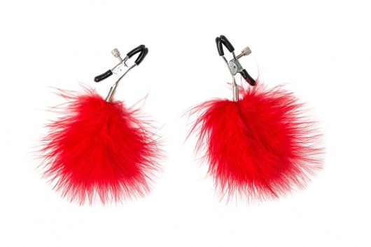 Зажимы на соски с красным пухом Euphoric - Lola Games - купить с доставкой в Волгограде