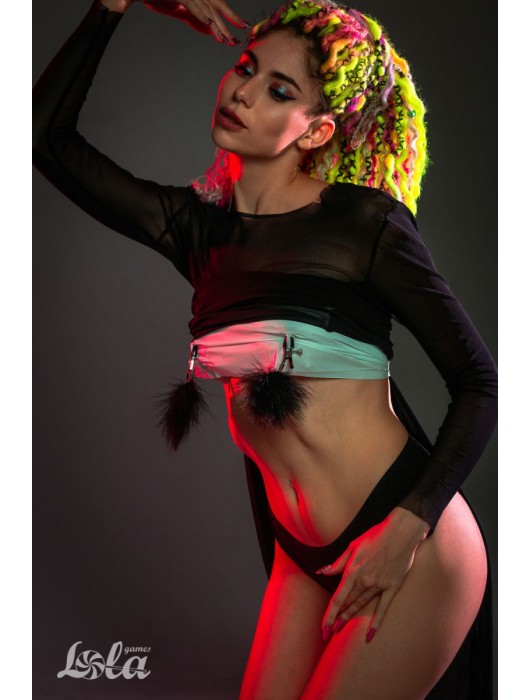 Зажимы на соски с черным пухом Euphoric - Lola Games - купить с доставкой в Волгограде