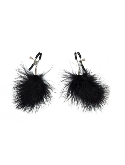 Зажимы на соски с черным пухом Euphoric - Lola Games - купить с доставкой в Волгограде