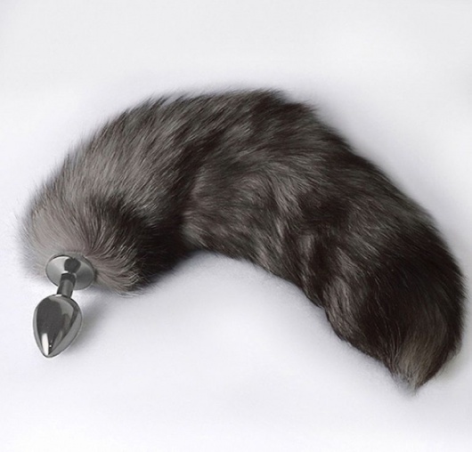 Серебристая коническая анальная пробка с пушистым хвостиком - Sitabella - купить с доставкой в Волгограде