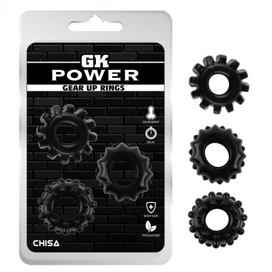 Набор из 3 черных эрекционных колец Gear Up Rings - Chisa - в Волгограде купить с доставкой