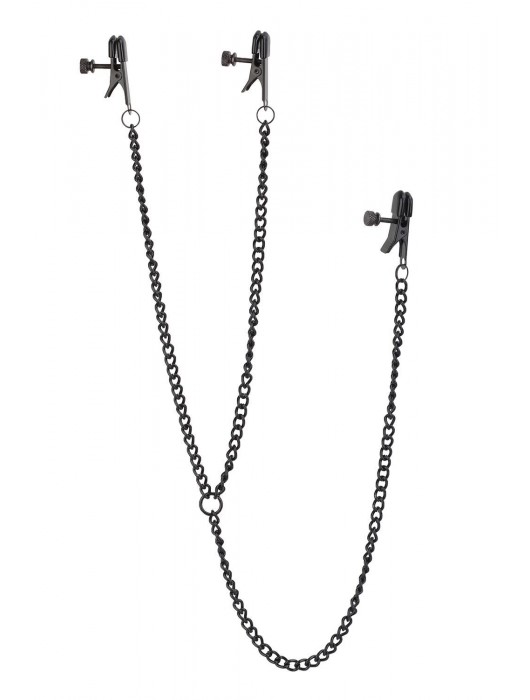 Черные зажимы на соски и клитор на цепочке DELUXE NIPPLE   CLIT CLAMPS - Dream Toys - купить с доставкой в Волгограде