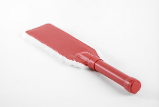 Красно-белая двустороння шлепалка из натуральной кожи и меха - 35 см. - БДСМ Арсенал - купить с доставкой в Волгограде