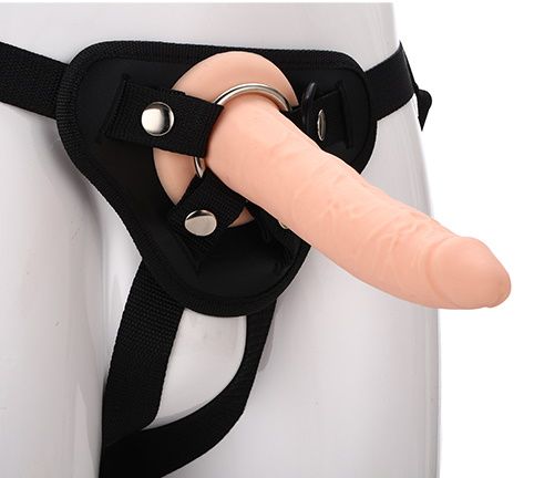Телесный страпон на черных трусиках STRAP ON REAL DILDO - 20 см. - Dream Toys - купить с доставкой в Волгограде