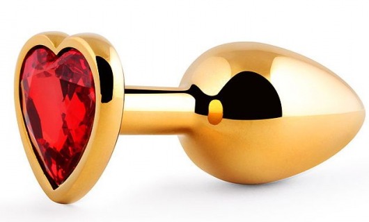 Золотистая анальная пробка с красным стразом-сердечком - 8 см. - Anal Jewelry Plug - купить с доставкой в Волгограде