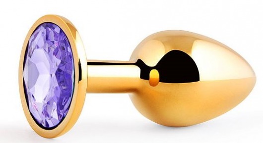 Золотистая анальная пробка с фиолетовым стразом - 7,2 см. - Anal Jewelry Plug - купить с доставкой в Волгограде