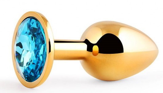 Золотистая анальная пробка с голубым стразом - 7,2 см. - Anal Jewelry Plug - купить с доставкой в Волгограде