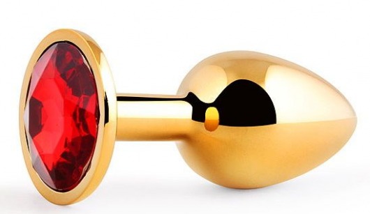 Золотистая анальная пробка с красным стразом - 7,2 см. - Anal Jewelry Plug - купить с доставкой в Волгограде
