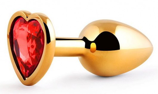 Золотистая анальная пробка с красным стразом-сердечком - 7 см. - Anal Jewelry Plug - купить с доставкой в Волгограде