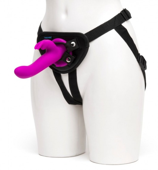 Лиловый страпон Rechargeable Vibrating Strap-On Harness Set - 17,6 см. - Happy Rabbit - купить с доставкой в Волгограде