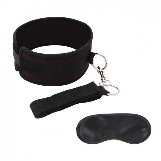 Черный ошейник с длинным поводком Collar and Leash Set - Lux Fetish - купить с доставкой в Волгограде