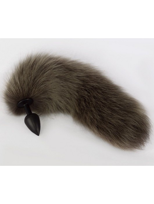 Черная анальная пробка с натуральным кофейным песцовым хвостиком - Sitabella