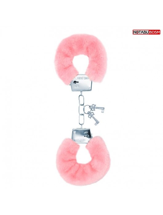Металлические наручники с мягкой нежно-розовой опушкой - Notabu - купить с доставкой в Волгограде