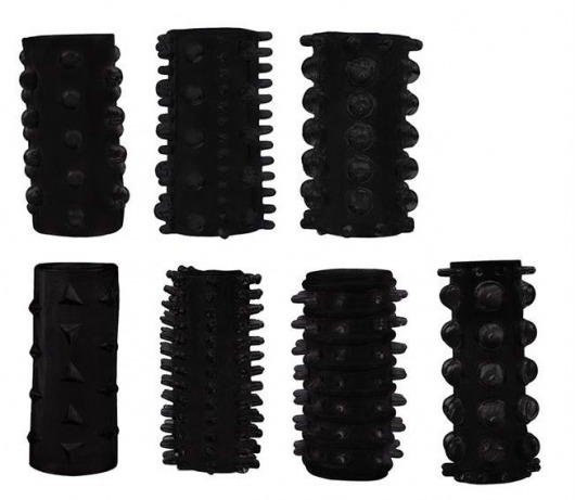 Набор из 7 черных насадок PENIS SLEEVES SET - Dream Toys - в Волгограде купить с доставкой