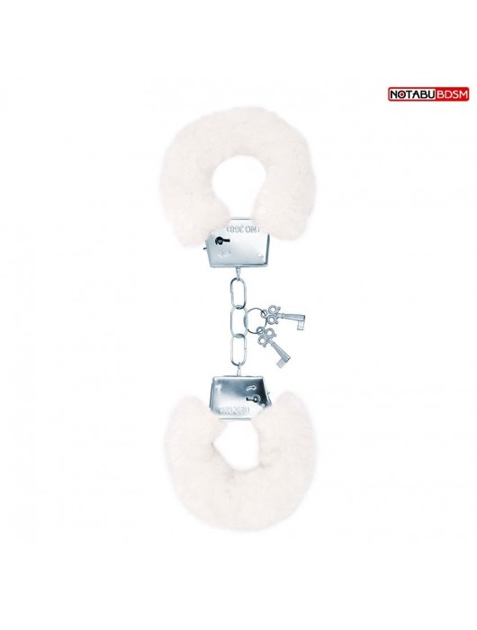 Белые меховые наручники на сцепке с ключиками - Notabu - купить с доставкой в Волгограде