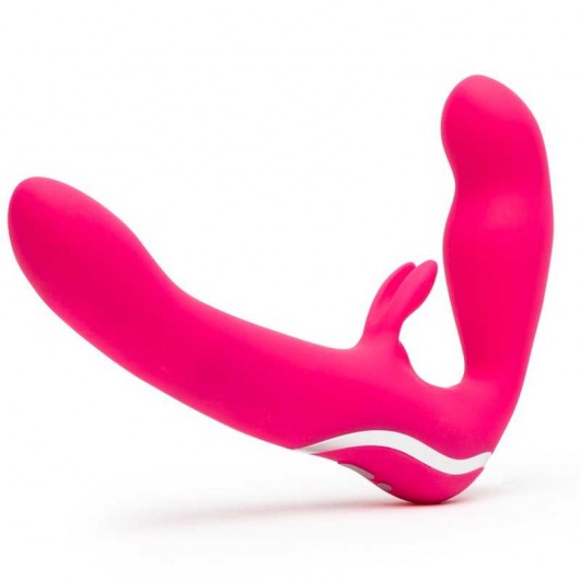 Ярко-розовый безремневой страпон Rechargeable Vibrating Strapless Strap-On - Happy Rabbit - купить с доставкой в Волгограде