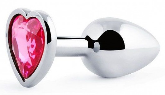 Серебристая анальная пробка с малиновым кристаллом-сердечком - 7 см. - Anal Jewelry Plug - купить с доставкой в Волгограде