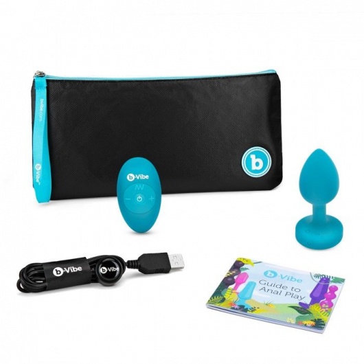 Бирюзовая анальная вибровтулка с кристаллом Vibrating Jewel Plug S/M - 10 см. - b-Vibe