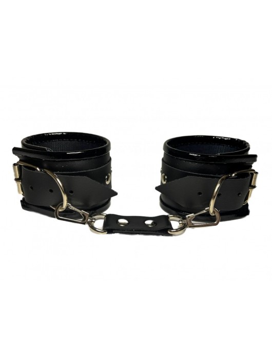 Черные наручники из эко-кожи - БДСМ Арсенал - купить с доставкой в Волгограде