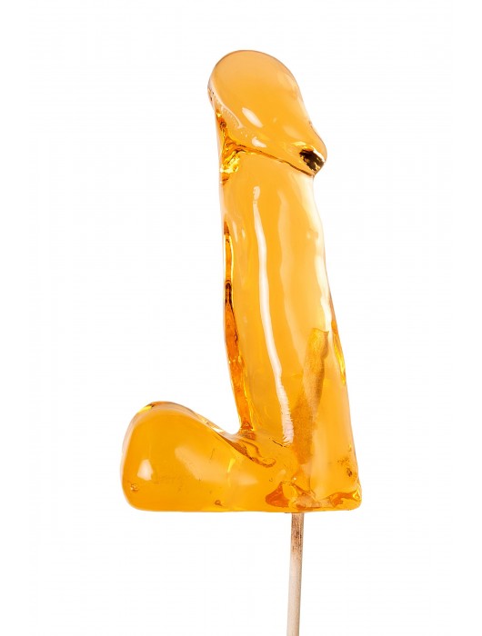 Оранжевый леденец в форме пениса со вкусом аморетто - Sosuчki - купить с доставкой в Волгограде