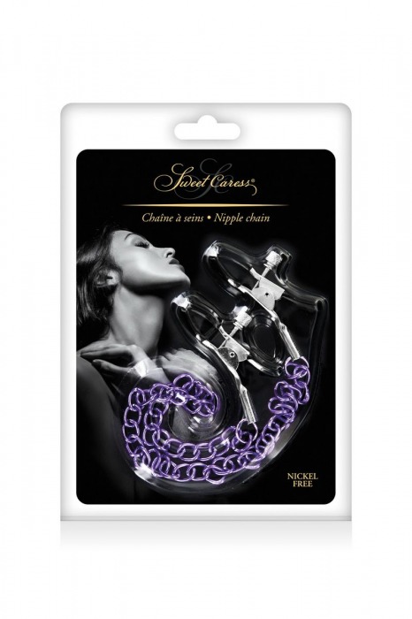 Зажимы для сосков с фиолетовой цепочкой Sweet Caress Nipple Chain - Sweet Caress - купить с доставкой в Волгограде