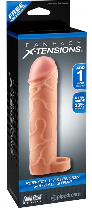 Телесная насадка с кольцом Perfect 1 Extension with Ball Strap - 17 см. - Pipedream - в Волгограде купить с доставкой