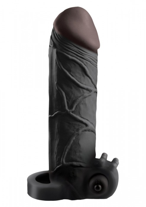 Чёрная вибронасадка с кольцом Vibrating Real Feel 2 Extension - 16 см. - Pipedream - в Волгограде купить с доставкой