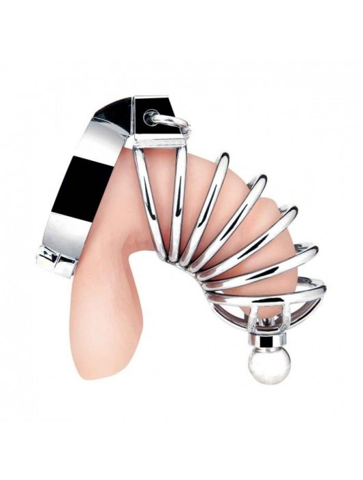 Серебристая клетка для члена Urethral Play Cage - BlueLine - купить с доставкой в Волгограде