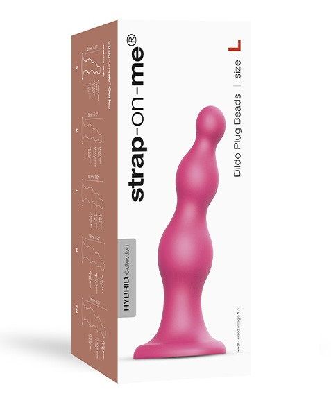 Розовая насадка Strap-On-Me Dildo Plug Beads size L - Strap-on-me - купить с доставкой в Волгограде