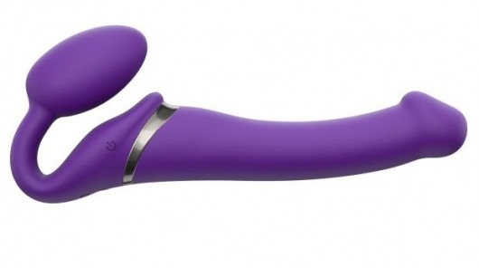 Фиолетовый безремневой вибрострапон Vibrating Bendable Strap-On - size L - Strap-on-me - купить с доставкой в Волгограде